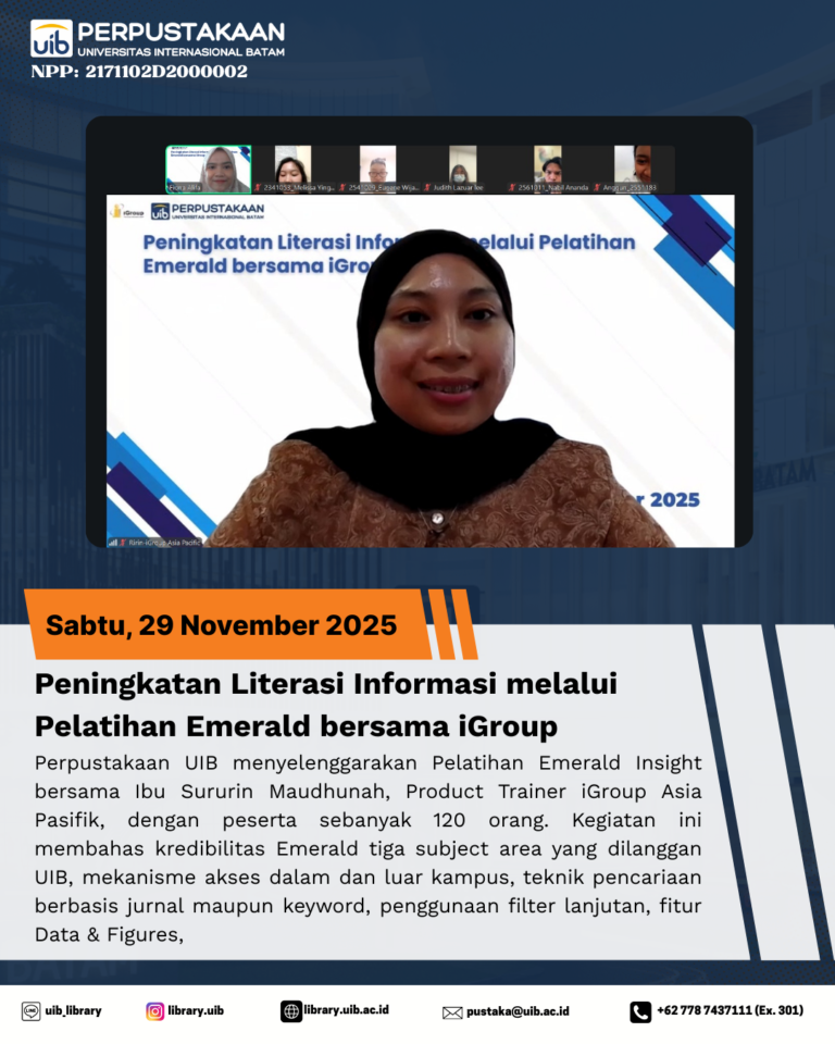 Peningkatan Literasi Informasi melalui Pelatihan Emerald bersama iGroup Perpustakaan Universitas Internasional Batam
