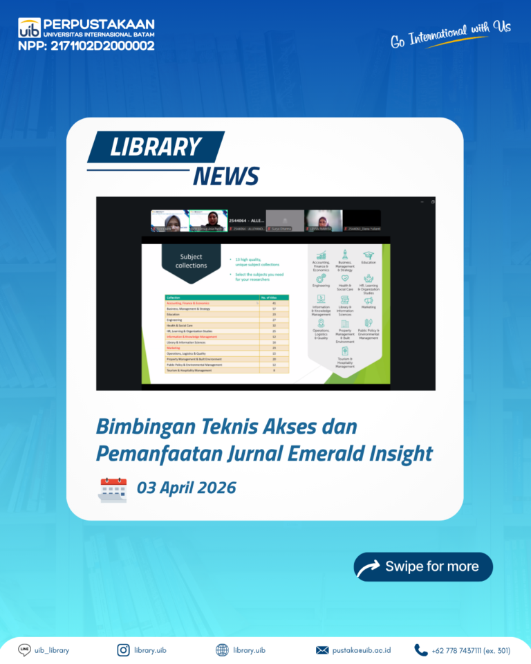 Tingkatkan Literasi Riset, Perpustakaan UIB Gelar Bimbingan Teknis Akses Jurnal Emerald Insight